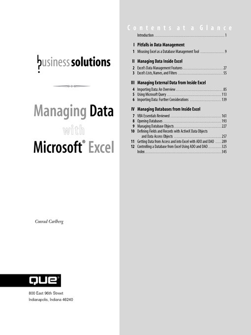 Title details for Managing Data with Microsoft Excel by Conrad Carlberg - Available